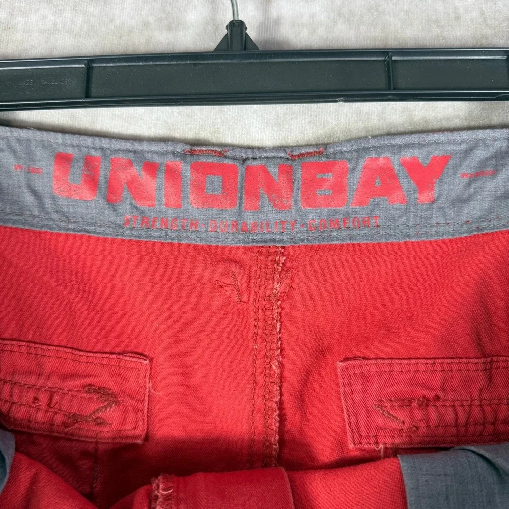 Unionbay Cargo Shorts Men 36 Red Raw Hem Drawstring‎ Pockets Casual Utility